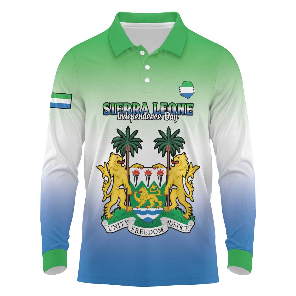 Personalised Sierra Leone Independence Day Long Sleeve Polo Shirt Coat Of Arms Flag Map
