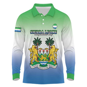 Personalised Sierra Leone Independence Day Long Sleeve Polo Shirt Coat Of Arms Flag Map