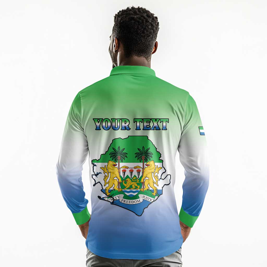 Personalised Sierra Leone Independence Day Long Sleeve Polo Shirt Coat Of Arms Flag Map