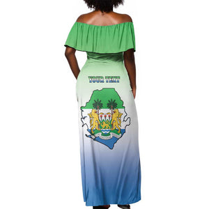 Personalised Sierra Leone Independence Day Off Shoulder Maxi Dress Coat Of Arms Flag Map