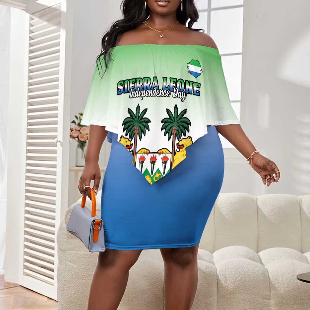 Personalised Sierra Leone Independence Day Off Shoulder Short Dress Coat Of Arms Flag Map