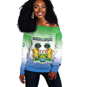 Personalised Sierra Leone Independence Day Off Shoulder Sweater Coat Of Arms Flag Map