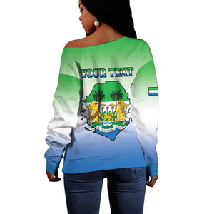 Personalised Sierra Leone Independence Day Off Shoulder Sweater Coat Of Arms Flag Map