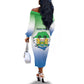 Personalised Sierra Leone Independence Day Off The Shoulder Long Sleeve Dress Coat Of Arms Flag Map