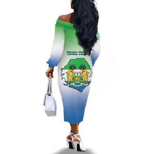 Personalised Sierra Leone Independence Day Off The Shoulder Long Sleeve Dress Coat Of Arms Flag Map