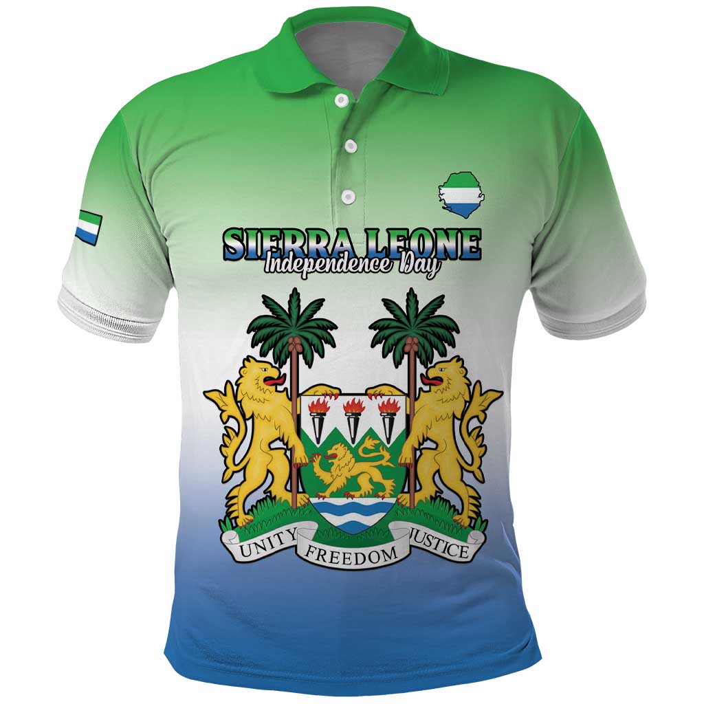 Personalised Sierra Leone Independence Day Polo Shirt Coat Of Arms Flag Map