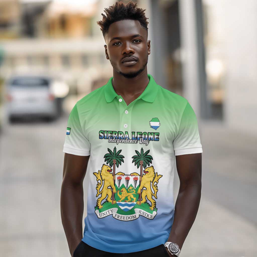 Personalised Sierra Leone Independence Day Polo Shirt Coat Of Arms Flag Map