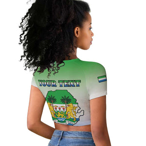 Personalised Sierra Leone Independence Day Raglan Cropped T shirt Coat Of Arms Flag Map