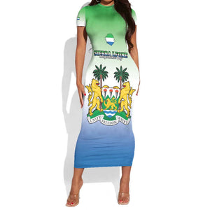 Personalised Sierra Leone Independence Day Short Sleeve Bodycon Dress Coat Of Arms Flag Map LT15