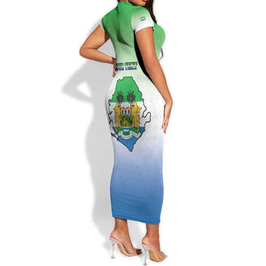Personalised Sierra Leone Independence Day Short Sleeve Bodycon Dress Coat Of Arms Flag Map LT15