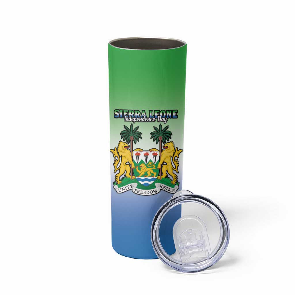 Personalised Sierra Leone Independence Day Skinny Tumbler Coat Of Arms Flag Map