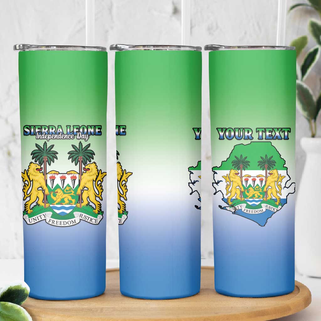 Personalised Sierra Leone Independence Day Skinny Tumbler Coat Of Arms Flag Map
