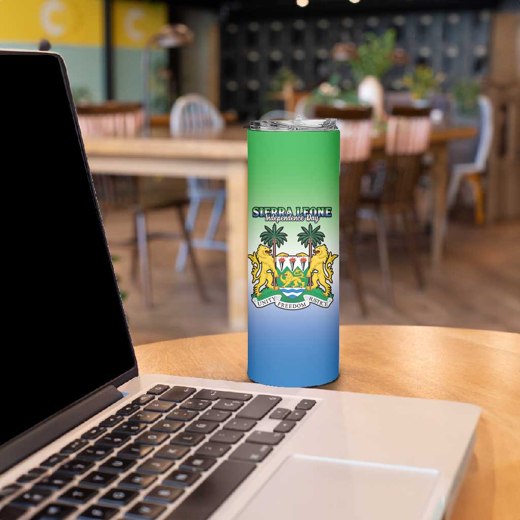 Personalised Sierra Leone Independence Day Skinny Tumbler Coat Of Arms Flag Map