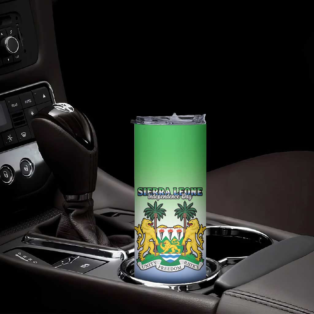 Personalised Sierra Leone Independence Day Skinny Tumbler Coat Of Arms Flag Map