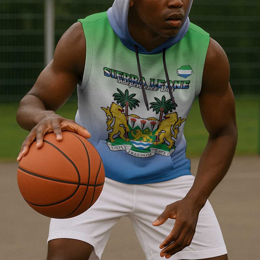 Personalised Sierra Leone Independence Day Sleeveless Hoodie Coat Of Arms Flag Map - African Pride