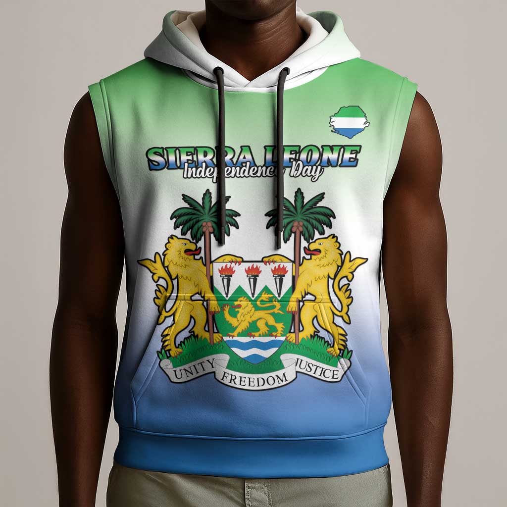 Personalised Sierra Leone Independence Day Sleeveless Hoodie Coat Of Arms Flag Map - African Pride