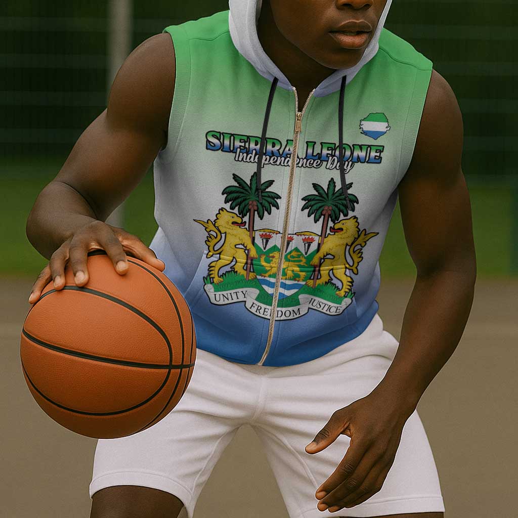 Personalised Sierra Leone Independence Day Sleeveless Zip Hoodie Coat Of Arms Flag Map - African Pride