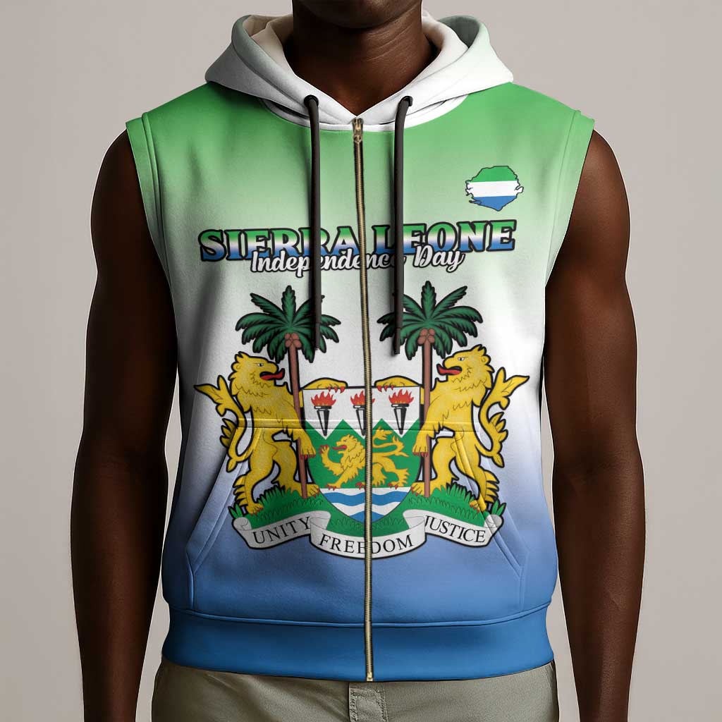 Personalised Sierra Leone Independence Day Sleeveless Zip Hoodie Coat Of Arms Flag Map - African Pride