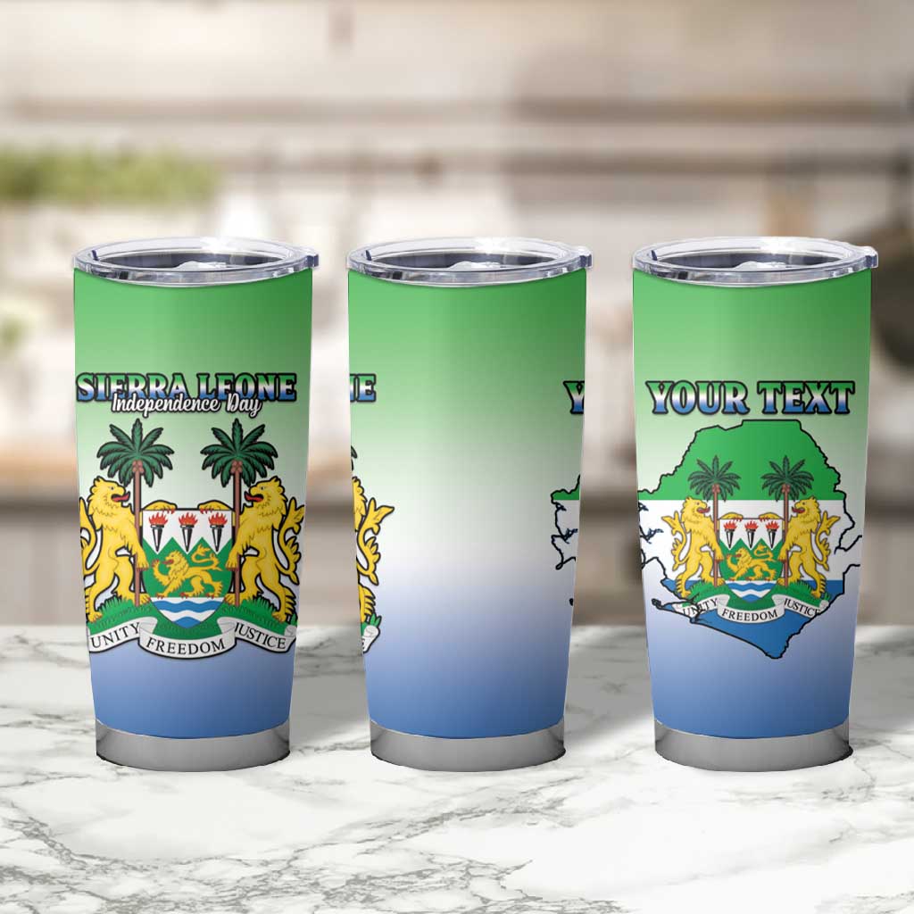Personalised Sierra Leone Independence Day Tumbler Cup Coat Of Arms Flag Map