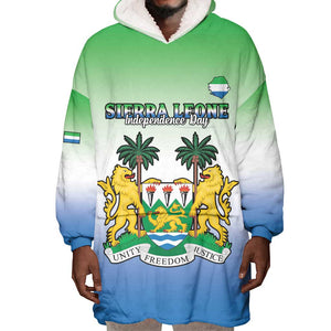 Personalised Sierra Leone Independence Day Wearable Blanket Hoodie Coat Of Arms Flag Map
