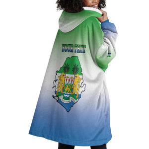 Personalised Sierra Leone Independence Day Wearable Blanket Hoodie Coat Of Arms Flag Map