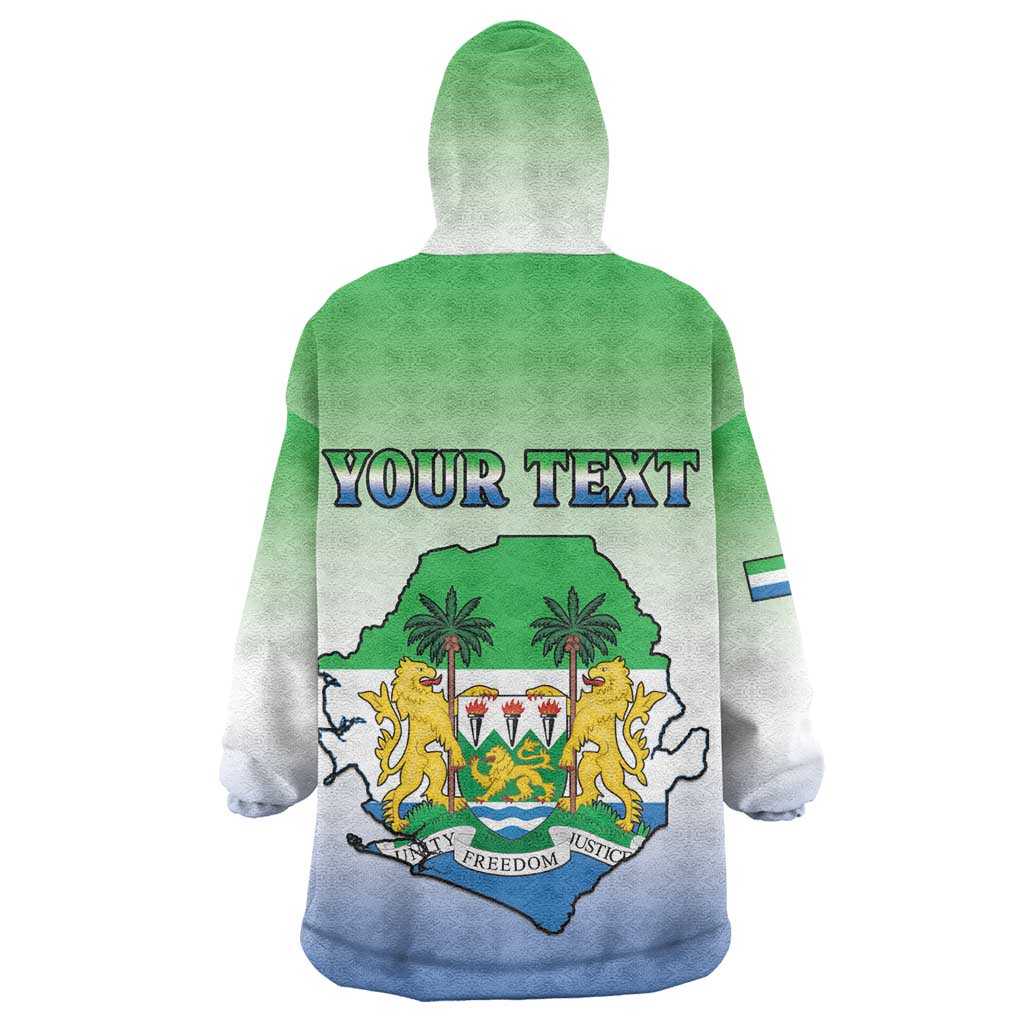 Personalised Sierra Leone Independence Day Wearable Blanket Hoodie Coat Of Arms Flag Map