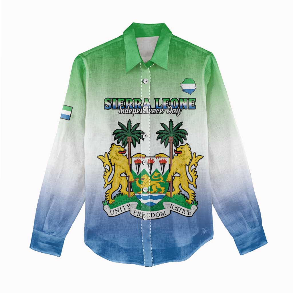 Personalised Sierra Leone Independence Day Women Casual Shirt Coat Of Arms Flag Map