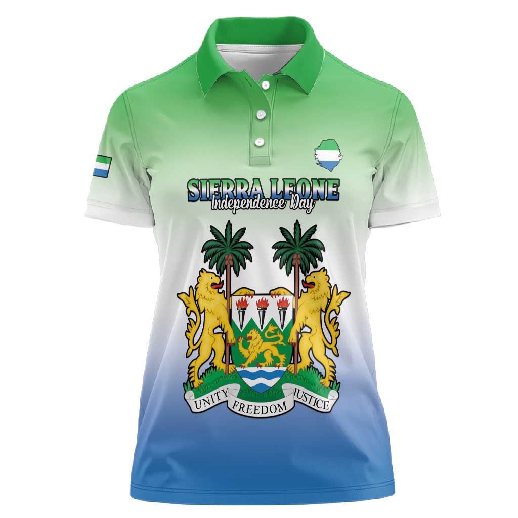 Personalised Sierra Leone Independence Day Women Polo Shirt Coat Of Arms Flag Map