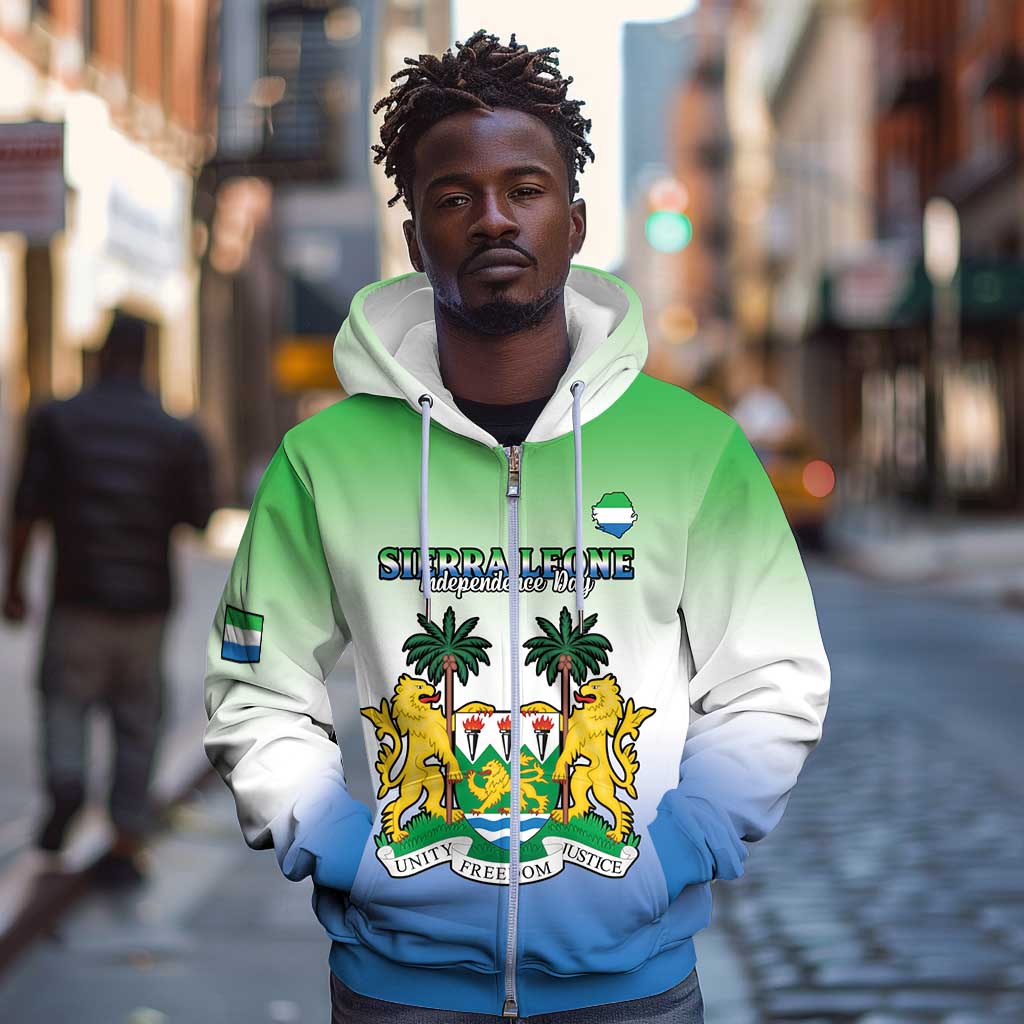 Personalised Sierra Leone Independence Day Zip Hoodie Coat Of Arms Flag Map