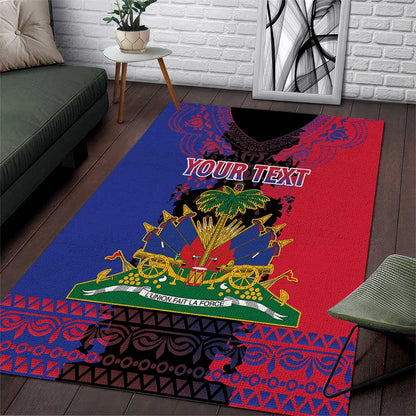 Personalised Haitian Heritage Month Area Rug Coat Of Arms With Dashiki Pattern