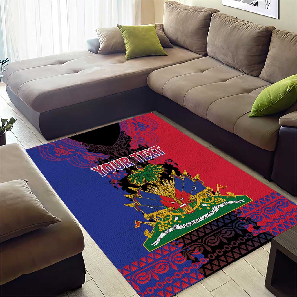 Personalised Haitian Heritage Month Area Rug Coat Of Arms With Dashiki Pattern