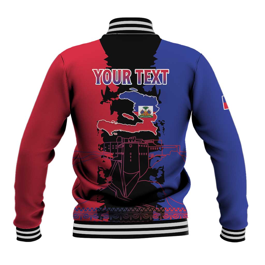 Personalised Haitian Heritage Month Baseball Jacket Coat Of Arms With Dashiki Pattern