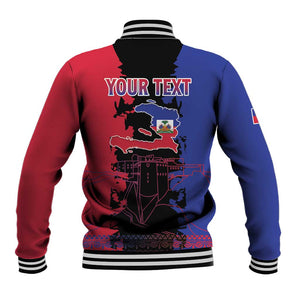 Personalised Haitian Heritage Month Baseball Jacket Coat Of Arms With Dashiki Pattern