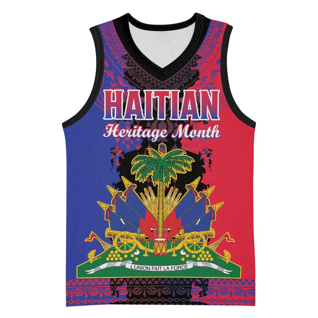Personalised Haitian Heritage Month Basketball Jersey Coat Of Arms With Dashiki Pattern - African Pride