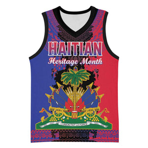 Personalised Haitian Heritage Month Basketball Jersey Coat Of Arms With Dashiki Pattern - African Pride