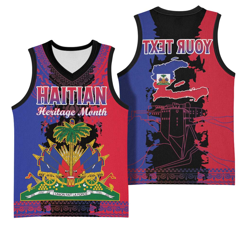Personalised Haitian Heritage Month Basketball Jersey Coat Of Arms With Dashiki Pattern - African Pride