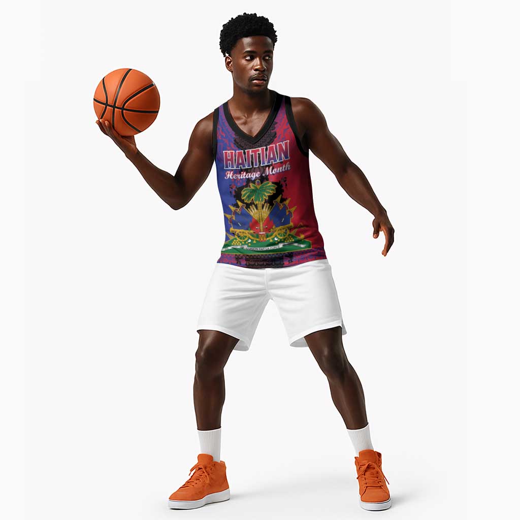 Personalised Haitian Heritage Month Basketball Jersey Coat Of Arms With Dashiki Pattern - African Pride