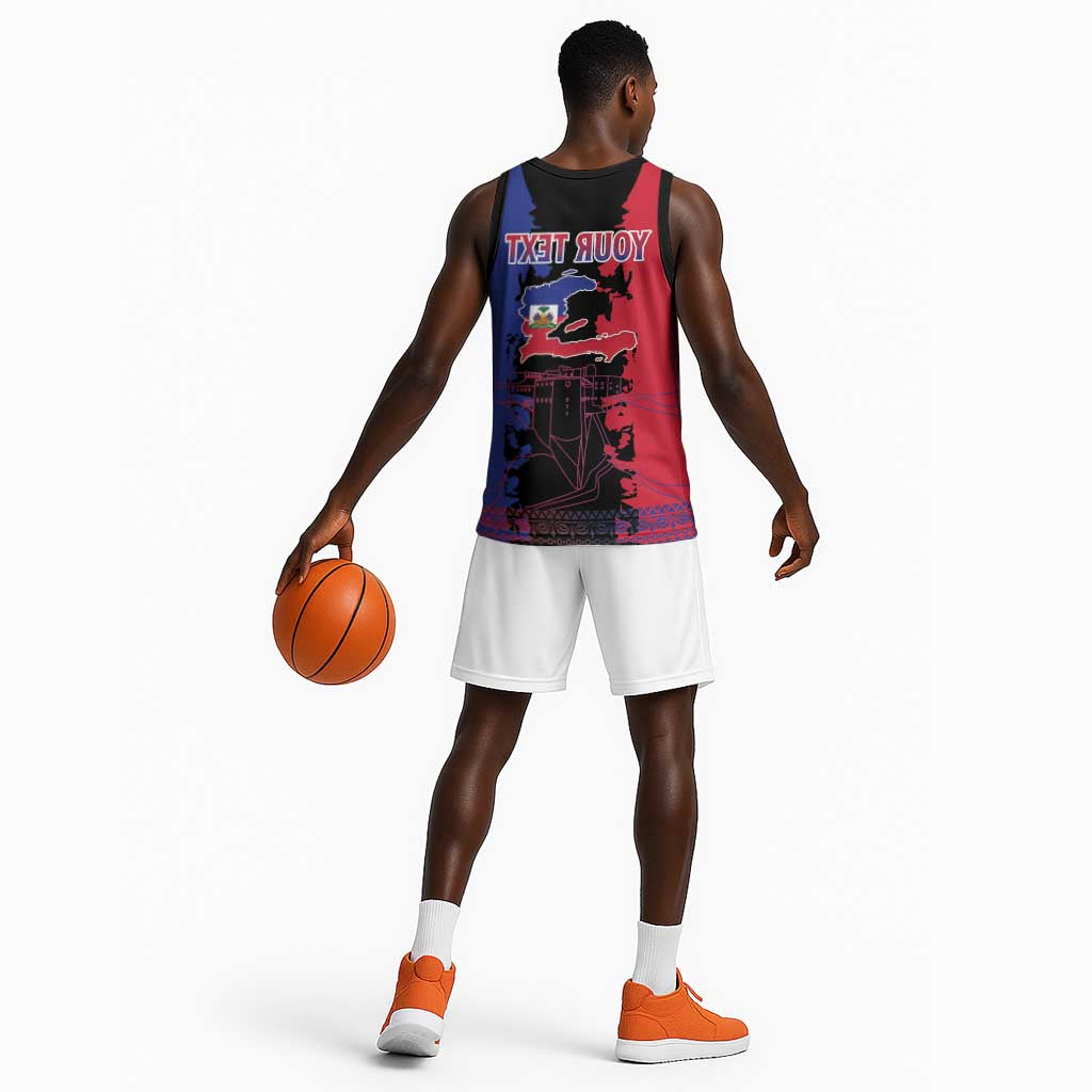 Personalised Haitian Heritage Month Basketball Jersey Coat Of Arms With Dashiki Pattern - African Pride
