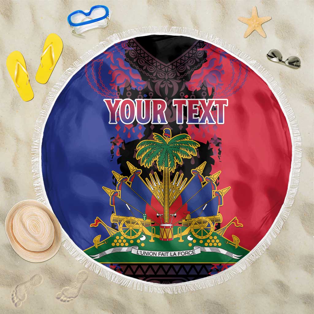 Personalised Haitian Heritage Month Beach Blanket Coat Of Arms With Dashiki Pattern