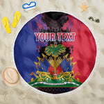 Personalised Haitian Heritage Month Beach Blanket Coat Of Arms With Dashiki Pattern