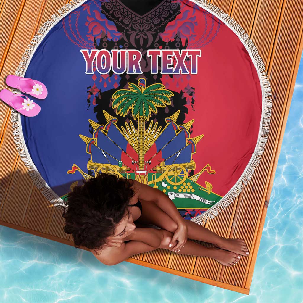 Personalised Haitian Heritage Month Beach Blanket Coat Of Arms With Dashiki Pattern