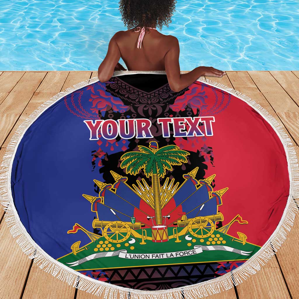 Personalised Haitian Heritage Month Beach Blanket Coat Of Arms With Dashiki Pattern
