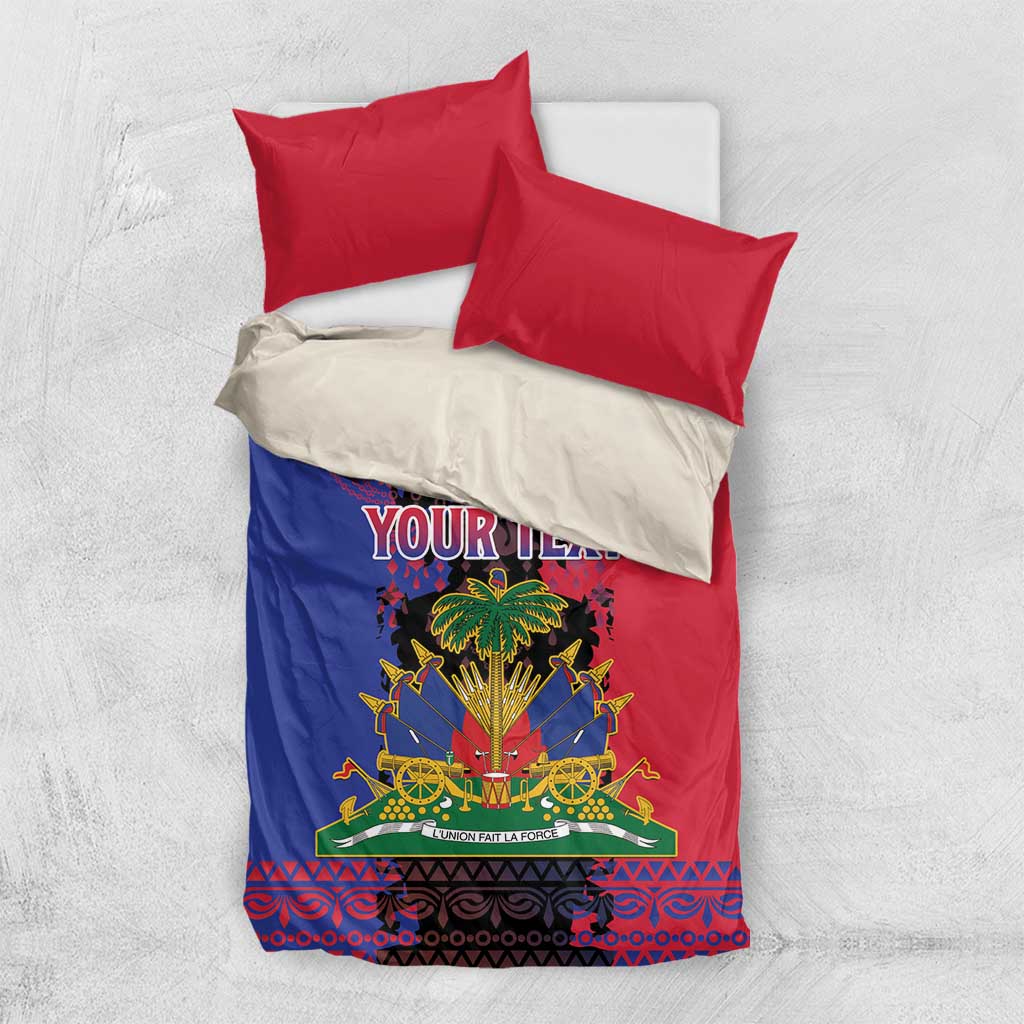 Personalised Haitian Heritage Month Bedding Set Coat Of Arms With Dashiki Pattern