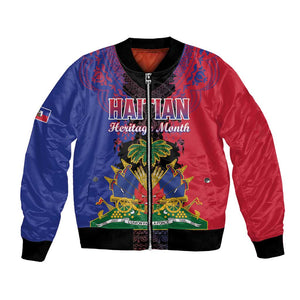 Personalised Haitian Heritage Month Bomber Jacket Coat Of Arms With Dashiki Pattern