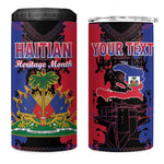 Personalised Haitian Heritage Month 4 in 1 Can Cooler Tumbler Coat Of Arms With Dashiki Pattern
