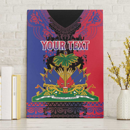 Personalised Haitian Heritage Month Canvas Wall Art Coat Of Arms With Dashiki Pattern