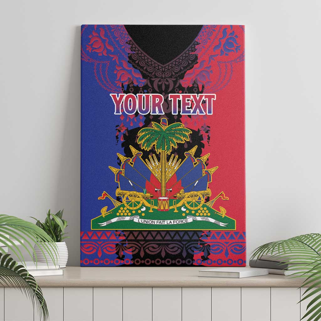 Personalised Haitian Heritage Month Canvas Wall Art Coat Of Arms With Dashiki Pattern