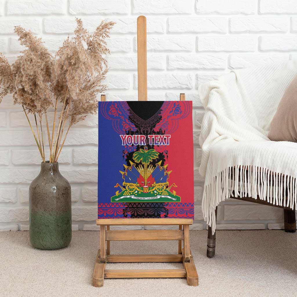 Personalised Haitian Heritage Month Canvas Wall Art Coat Of Arms With Dashiki Pattern