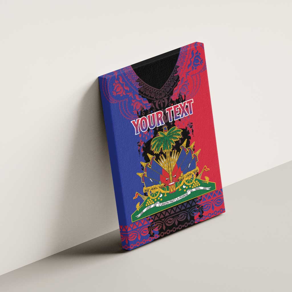 Personalised Haitian Heritage Month Canvas Wall Art Coat Of Arms With Dashiki Pattern
