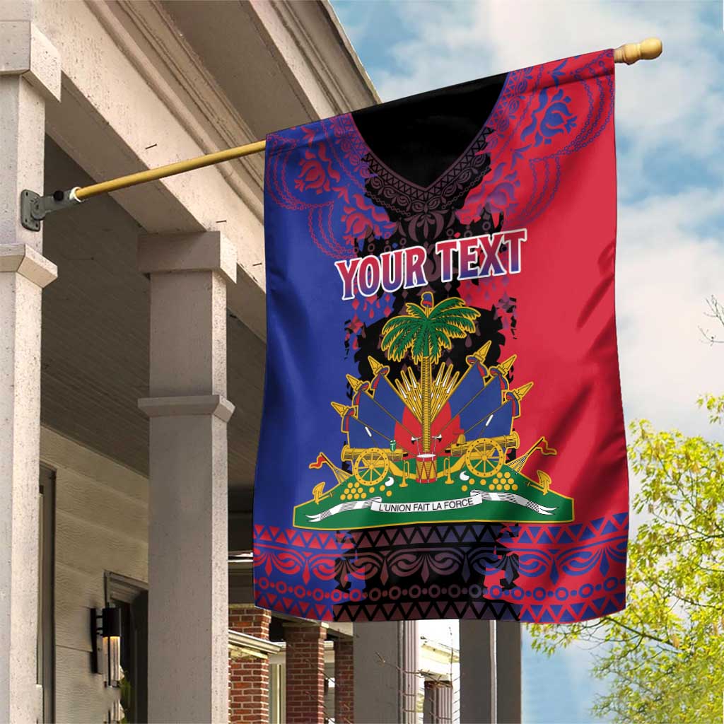 Personalised Haitian Heritage Month Garden Flag Coat Of Arms With Dashiki Pattern